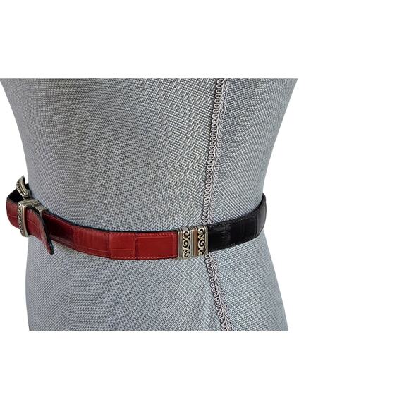 Brighton Red Black Reversible Leather Belt XL 36 Silver Buckle Classic Chic main image 6